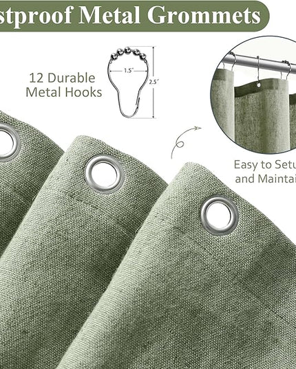 Naturoom 48 Inch Shower Curtain - Stall Narrow Half Green Linen Ultra Thick Fabric Shower Curtain Set with Hooks, Boho Farmhouse Rustic RV Camper Bath Curtains for Bathroom, Sage Green, 48 x 72
