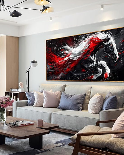 Ouzzlie Horse Wall Art Red Wall Decor Living Room Animal Pictures Black White Wall Decorations for Living Room 29" x 59"
