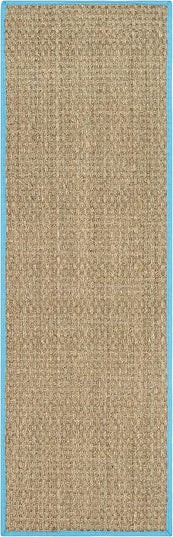 SAFAVIEH Natural Fiber Collection Runner Rug - 2'6" x 10', Natural & Turquoise, Seagrass, Basketweave Pattern with Border (NF114S)