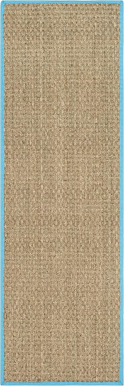 SAFAVIEH Natural Fiber Collection Runner Rug - 2'6" x 10', Natural & Turquoise, Seagrass, Basketweave Pattern with Border (NF114S)