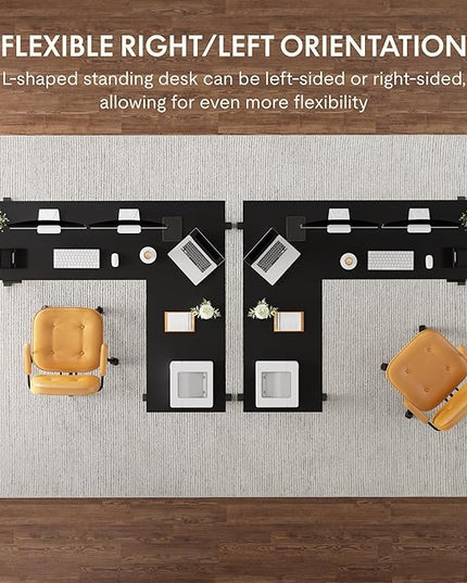FLEXISPOT L Shaped Standing Desk, 71 x 63 Inch Electric Height Adjustable Corner Desk, Sit Stand Computer Workstation, Preset Controller, Home Office, Black Frame with Black Top, Black Drawer