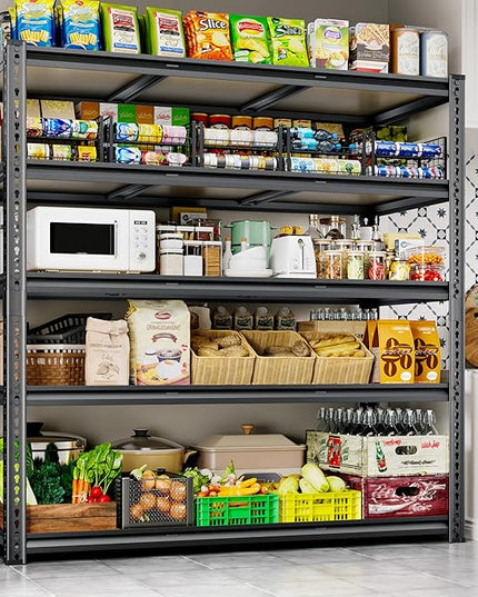 48"W Garage Shelving, 3050LBS Storage Shelves heavy duty, 5 Tier Metal Shelving Unit Adjustable Garage Shelves Heavy Duty Shelving for Warehouse,Commercial, Kitchen, 48" W × 24" D × 72" H, Black，2PCS