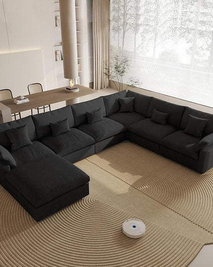 Cloud Couch for LivingRoom,153" U Shaped Modular Sectional Couch with Storage Ottoman,Down Filled 7 Seater Convertible Sleeper Sofa Bed Oversized Furniture,Black