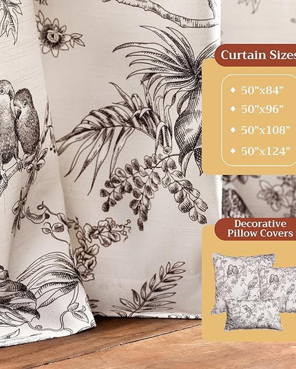 Maison d' Hermine Curtains for living room 100% Cotton 108 inch length Two Panels Light Filtering Toile Curtains for Bedroom Windows with rod and loop Pockets Drapes (Jouy Paradise Grey, 50"W x 108"L)