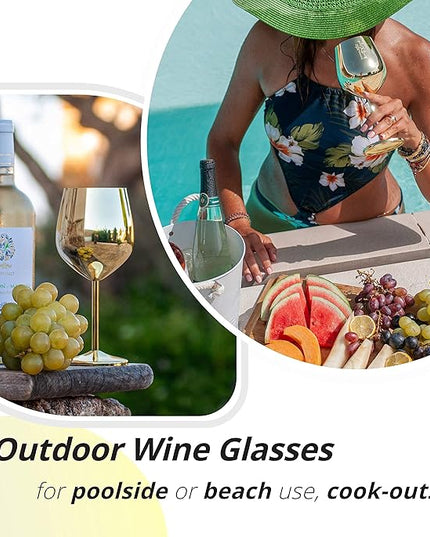 Gusto Nostro Stainless Steel Wine Glass - 18 oz Unbreakable Gold Wine Glasses for Travel, Camping and Pool - Fancy, Unique and Cute Portable Metal Wine Glass for Outdoor Events, Picnics (Set of 2)