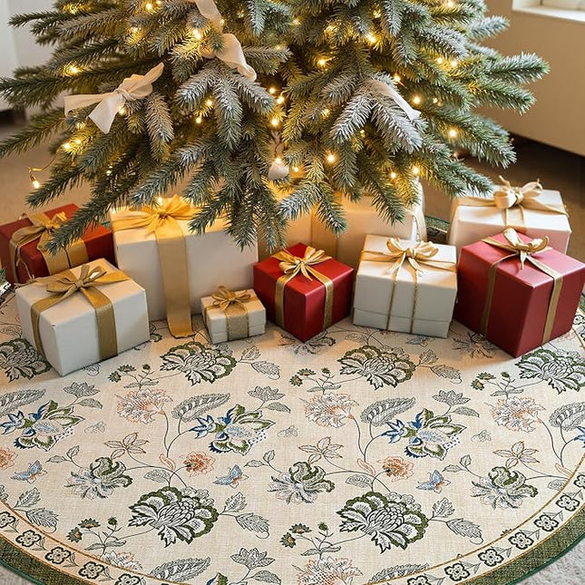 jinchan Elora 8ft Floral Round Rug for Washable Living Room Rug Vintage Romance Christmas Design Non Slip Indoor Floor Cover Lightweight Low-Profile Throw Carpet for Porch Patio, Green/Beige