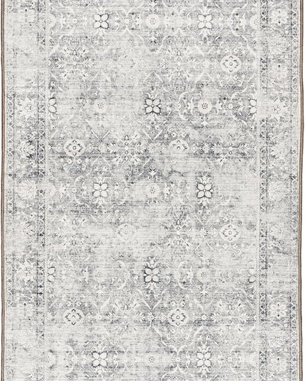 ReaLife Rugs Machine Washable Area Rug Runner - Living Room Bedroom Bathroom Kitchen Entryway Office - Padded Low Pile Stain Resistant Premium - Boho Farmhouse Vintage - Noor - Silver Ivory 2'6" x 8'