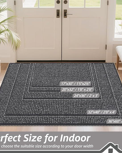 BEQHAUSE Dirt Trapper Door Mat 20" x 32", Non-Slip Washable Doormats Entrance Mat, Dirt Resistant and Absorbent Welcome Mat, Low Profile Floor Mats for Front Back Door and Entryway, Charcoal