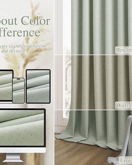 Guken Blackout Curtains 96 Inch Length 2 Panels Set for Living Room Bedroom Back Tab Thermal Insulated 100% Black Out Linen Drapes Room Darkening Window Curtains 96 Inches Long,Mist Sage