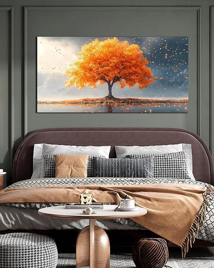 Zoyotago Large Tree of Life Wall Art for Living Room Bedroom Office Orange Tree Fall Landscape Picture Modern Artwork Canvas Prints Decor 24x48 Inch