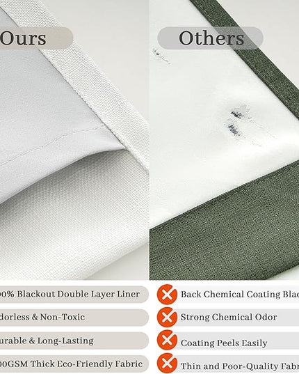 Natural Linen Blackout 104 Inch Extra Long Curtains for Laundry Room, Beige White Memory Shape Pinch Pleat Rustic Curtain Thermal Noise Cancelling Dual Layer Heavy Drapes 2 Panels with Hooks & Rings