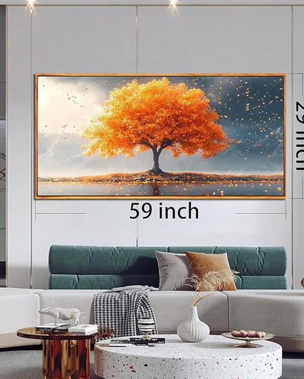 Framed Canvas Wall Art for Living Room Bedroom Office Large Tree of Life Wall Art Orange Tree Fall Landscape Picture Modern Canvas Prints Decor Size 29x59