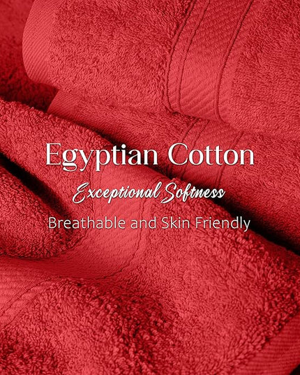 Superior Egyptian Cotton Pile 6 Piece Towel Set, Includes 2 Bath, 2 Hand, 2 Face Towels/Washcloths, Ultra Soft Luxury Towels, Thick Plush Essentials, Guest Bath, Spa, Hotel Bathroom, Red