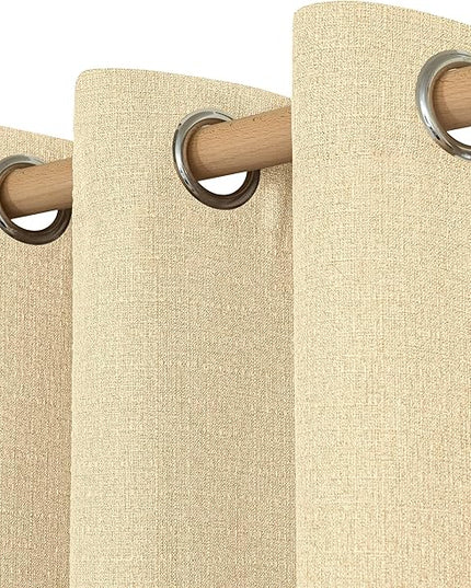 LAMIT Sand Linen Curtains for Bedroom 63 Inch Length, No See Through Grommet Privacy Window Drapes for Living Room Light Filtering Thick Curtain for Farmhouse, 2 Panels, 52 x 63 Inch