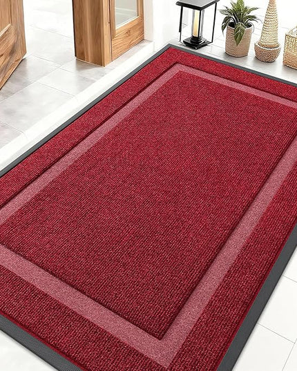 OLANLY Front Door Mat Indoor Outdoor Entrance, Waterproof All-Season, All-Weather Doormat, Sturdy Natural Rubber, Fade Resistant, Low Profile, Easy Clean Patio Porch Entryway Mat, 71x47, Wine Red