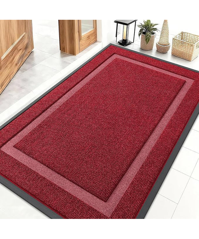 OLANLY Front Door Mat Indoor Outdoor Entrance, Waterproof All-Season, All-Weather Doormat, Sturdy Natural Rubber, Fade Resistant, Low Profile, Easy Clean Patio Porch Entryway Mat, 47x32, Wine Red
