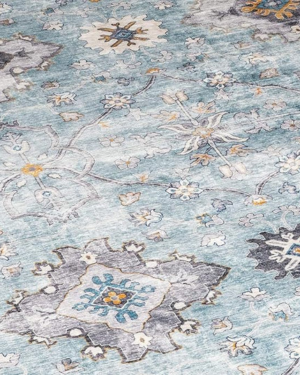 ReaLife Rugs Machine Washable Area Rug Runner - Living Room Bedroom Bathroom Kitchen Entryway Office - Padded Low Pile Stain Resistant Premium - Boho Farmhouse Vintage - BEV - Blue Ivory 3' x 5'