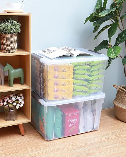 Citylife 58.1 QT Plastic Storage Bins with Latching Lids Stackable Storage Containers for Organizing Large Clear Storage Box for Garage, Closet, Kitchen, 4 Packs