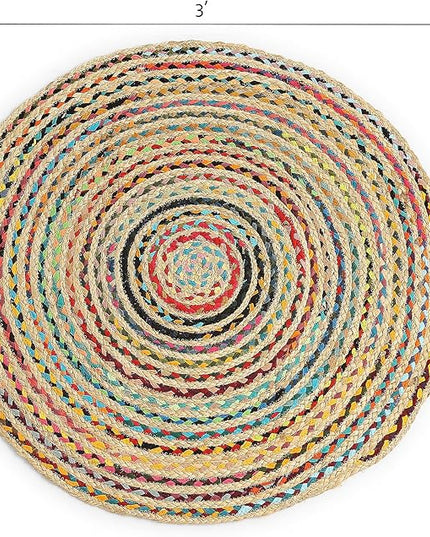 REDEARTH · Jute Cotton Chindi Area Rug - 3' Round Rug, Handwoven, Non-Shedding, Soft & Durable – Multi Tones for Home Décor in Living Room, Dining Room, Bedroom, Set of 2