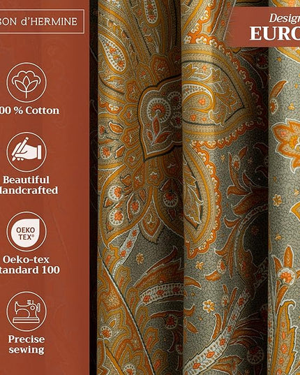 Maison d' Hermine Curtains for Living Room 100% Cotton 108 inch Length Two Panels Light Filtering Curtains for Bedroom Windows with Rod and Loop Pockets (Kashmir Paisley Forest Green, 50" W x 108" L)