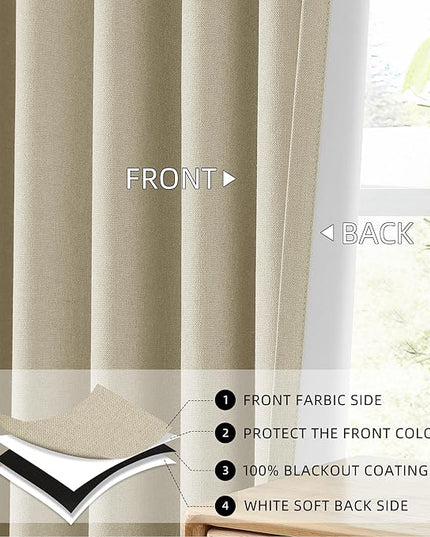 ChrisDowa 100% Blackout Tan Solid Curtains 90 Inches Long 2 Panels for Bedroom Living Room,Farmhouse Room Darkening Thermal Insulated Soundproof Grommet Top Window Treatment Drapes,52x90