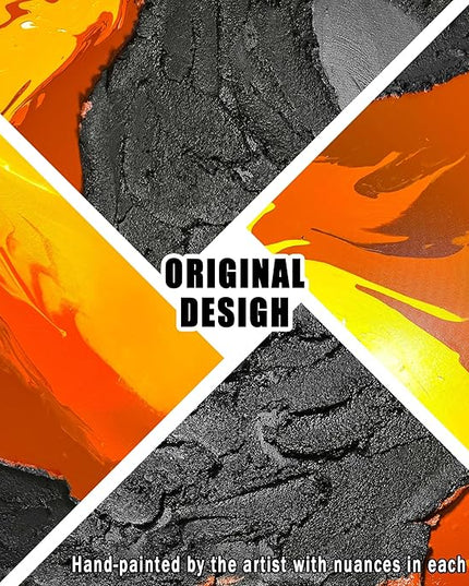 GUGIKA Extra Large Abstract Wall Art for Living Room, Hand Painted 3D Textured Magma Paintings, Black and Gold Yellow Volcanic Lava Canvas Wall-Decor for Bedroom, Size 80x40 Inches