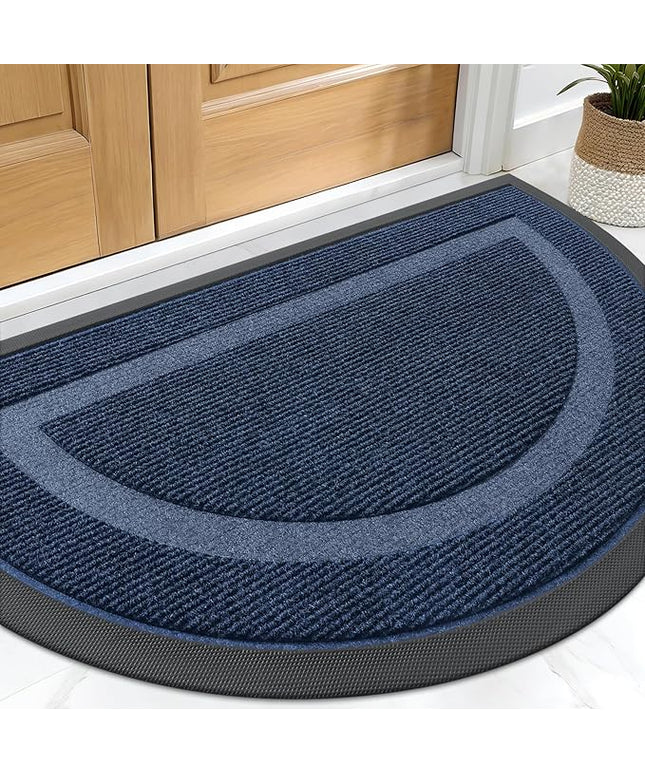 OLANLY Half Circle Door Mat Indoor Outdoor Entrance Welcome, Waterproof All-Season, All-Weather Doormat, Sturdy Natural Rubber, Low Profile, Easy Clean Patio Porch Entryway Mat, 29.5x17, Blue