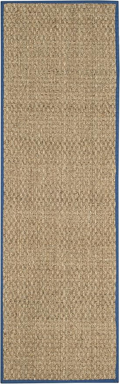 SAFAVIEH Area Rug 2x3 - Natural Fiber Collection - Natural & Navy, Seagrass, Basketweave Pattern with Border (NF114T)
