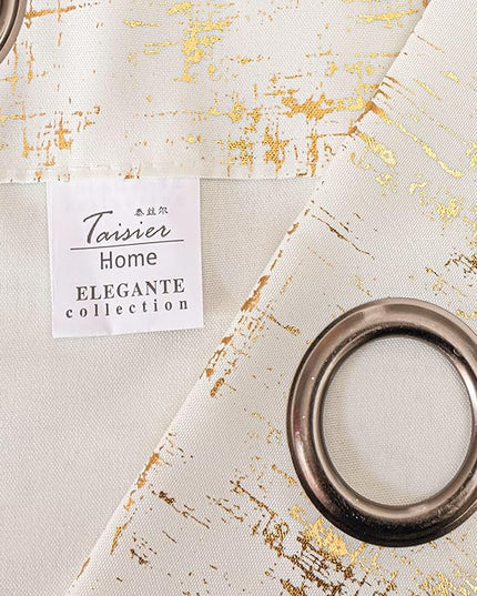 Taisier Home 108" Extra Long Curtains - Gold Foil Geometric Dots Print on Linen Textured Fabric, Shimmery & Modern Decorative Window Drapes for Bedroom & Living Room (2 Panels, Off White & Gold)