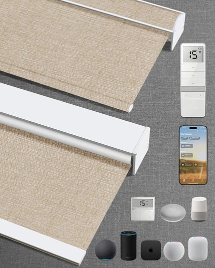 Kincmo Motorized Blinds with Remote,100% Blackout Motorized Roller Shades Work with Apple Homekit,Alexa,Google, Custom Electric Blinds with App,Voice Control (Linen Caramel)