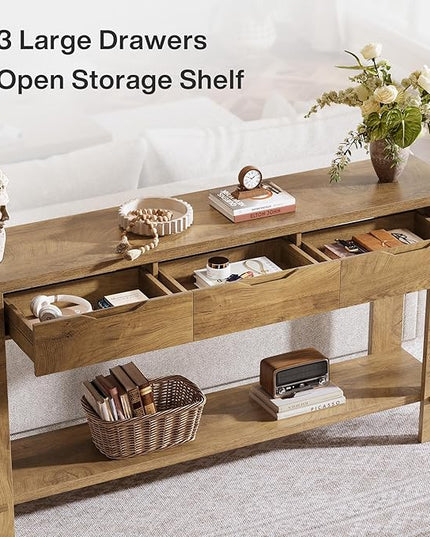 Tribesigns Console Table with 3 Drawers, 67-Inch Long Sofa Table Behind The Couch with Storage Shelf, Narrow Farmhouse Entryway Furniture for Living Room, Hallway, Foyer, Brown