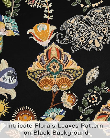 XiDi Black Floral Curtains 90 Inches Long for Living Room Bedroom 2 Panels Blackout Patterned Curtains Decorative Thermal Insulated Luxury Vintage Dark Flower Botanical Printed Grommet Drapes 52x90