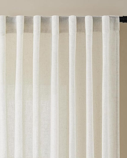 Joydeco Light Filtering Curtains 90 Inch Length for Bedroom, Linen Curtains 90 Inch Length 2 Panels Set for Living Room，White Semi Sheer Drapes 90 Inches Long with Rod Pockets
