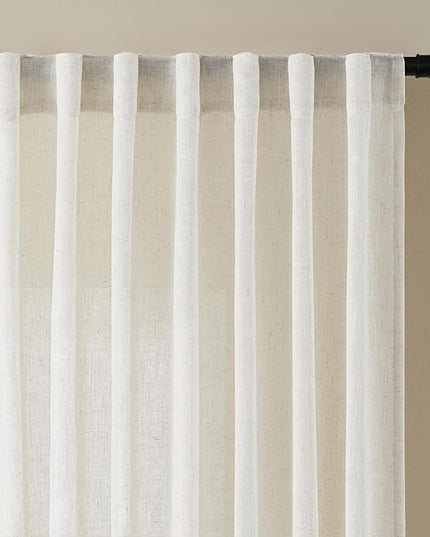 Joydeco Light Filtering Curtains 108 Inch Length for Bedroom, Linen Curtains 108 Inch Length 1 Panel Set for Living Room，White Semi Sheer Drapes 108 Inches Long with Rod Pockets