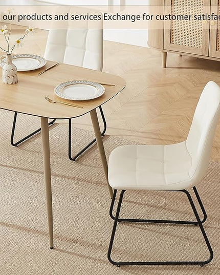 55'' Scratch Resistant Modern Wood Dining Table for 4 with Leather U-Shaped Chairs - Kitchen Dining Room Furniture (Easy to Assemble, Pet Friendly Surface, White Chair