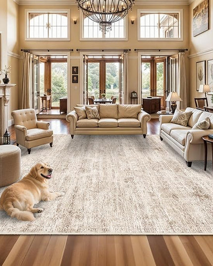 Washable 12x15 Area Rug - Extra Large Rugs for Living Room Soft Low Pile Carpet for Bedroom Non-Slip Stain Resistant Vintage Indoor Floor Carpets (Beige Brown, 12x15)