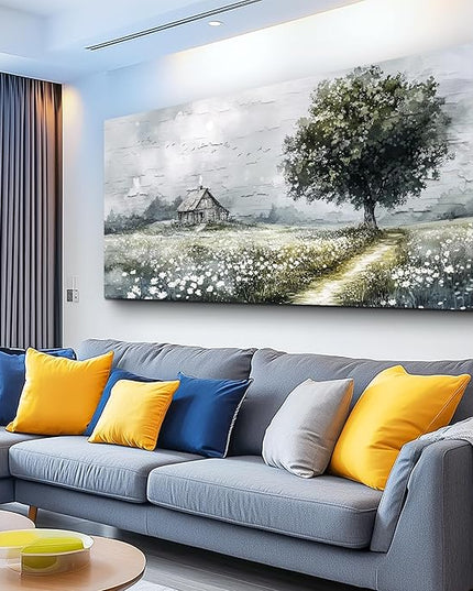 ERQINHUA Gray Canvas Wall Art For Living Room Farmhouse Wall Decor For Bedroom Office Decorations Field scenery Paintings Tree Landscape Wall Pictures Artwork Ready to Hang for Home Decor 20"X40"