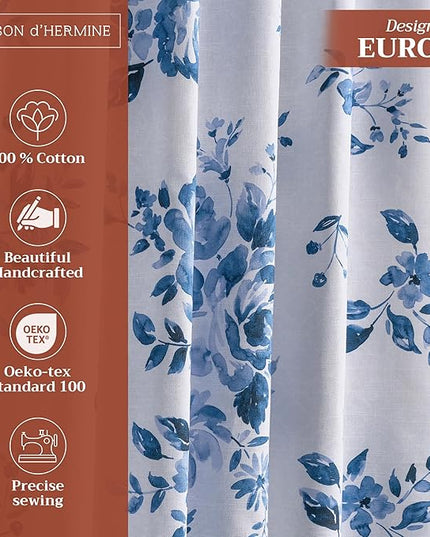 Maison d'Hermine Curtains for Living Room 100% Cotton 84 inch Length One Panel Window Curtains for Bedroom with Loop & Rod Pockets - Rose Garden - Blue, 50" W x 84" L