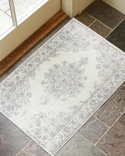 ReaLife Rugs Machine Washable Area Rug - Living Room Bedroom Bathroom Kitchen Entryway Office - Padded Crease Free Stain Resistant Premium - Boho Farmhouse Vintage- Paige- Ivory - 2'x 3'