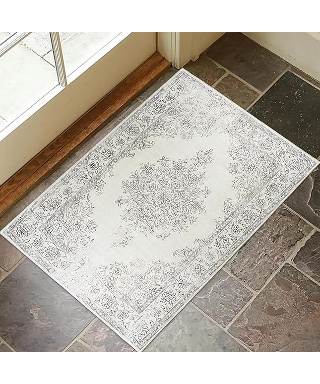 ReaLife Rugs Machine Washable Area Rug - Living Room Bedroom Bathroom Kitchen Entryway Office - Padded Crease Free Stain Resistant Premium - Boho Farmhouse Vintage- Paige- Ivory - 2'x 3'