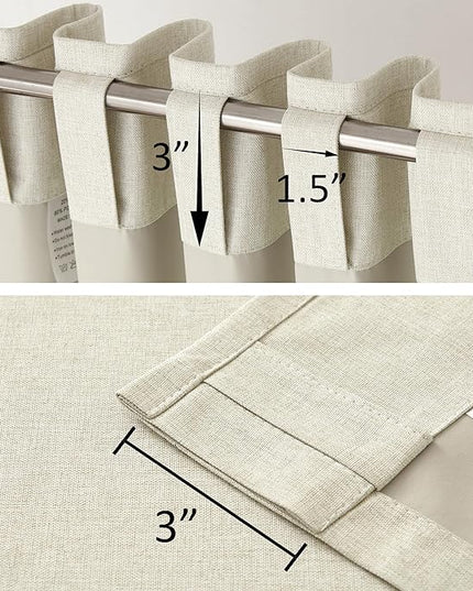 96 Inch Long Blackout Curtains - Extra Wide Thermal Insulated Sun Block Out Bedroom Linen Curtains 8 ft Window Covering Back Tab Rod Pocket Drapes for Hall Living Room W84 x L96,2 Pcs, Cream Beige