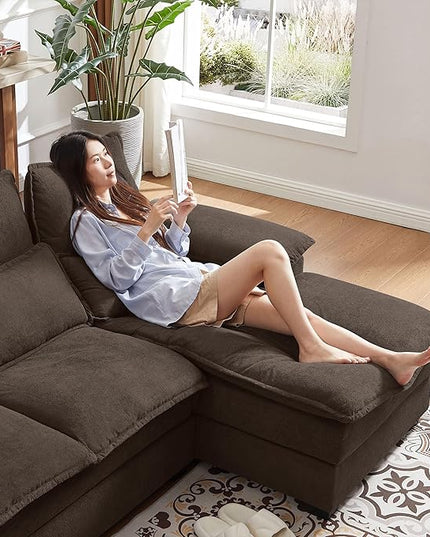 110" Convertible Sectional Sofa, U Shape Cloud Couch, Comfy Couches with Double Chaise and Sleepable Armrests, 4 Seats Sectional Couches for Living Room, Coffee
