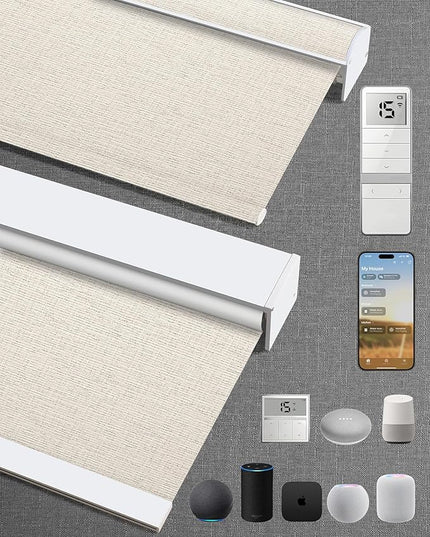 Kincmo Motorized Blinds with Remote,100% Blackout Motorized Roller Shades Work with Apple Homekit,Alexa,Google, Custom Electric Blinds with App,Voice Control (Classic Warm)