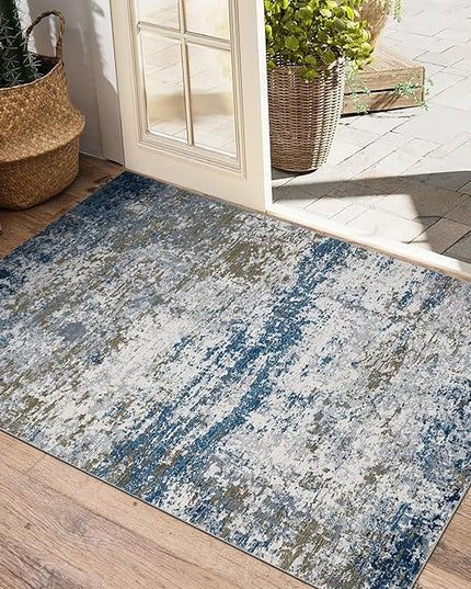 Modern Abstract 2x3 Area Rug Non Slip Non Shedding Low Pile Stain Resistant Rug for Entryway Kitchen Bedroom,Navy