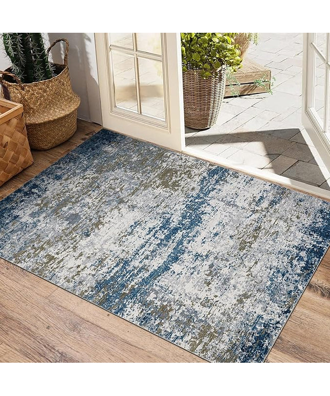 Modern Abstract 2x3 Area Rug Non Slip Non Shedding Low Pile Stain Resistant Rug for Entryway Kitchen Bedroom,Navy