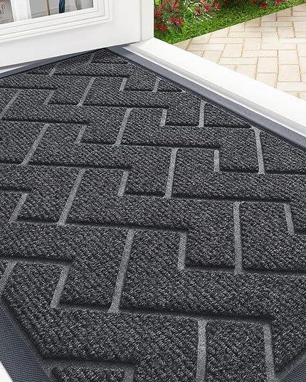 OLANLY Front Door Mat Indoor Outdoor Entrance, Waterproof All-Season, All-Weather Doormat, Sturdy Natural Rubber, Low Profile, Easy Clean Patio Porch Entryway Mat, Herringbone Brick (Grey, 71x47)