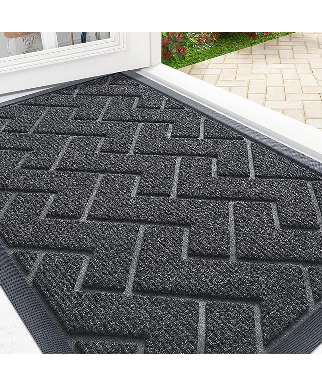 OLANLY Front Door Mat Indoor Outdoor Entrance, Waterproof All-Season, All-Weather Doormat, Sturdy Natural Rubber, Low Profile, Easy Clean Patio Porch Entryway Mat, Herringbone Brick (Grey, 29.5x17)