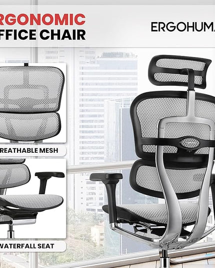 Ergohuman Eurotech ME7ERG GEN2 High Back Mesh Office Chair with Tilt Tension Control, Tilt Lock, Back Angle, Back Height, Synchro Tilt, Seat Height, Seat Depth, and Arm Height Adjustments, Grey