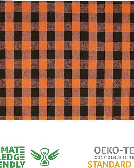 Urban Villa Halloween Placemats for Dining Table 100% Cotton Placemats 14''x20'' Over Sized Tablemats Set of 6 Placemats Orange/Black Color Buffalo Check Tablemats for Dinners Wedding PartiesPlacemats