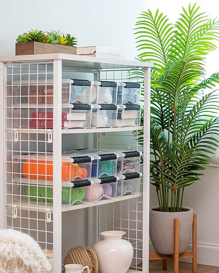 IRIS USA 6 Quart Stackable Plastic Storage Bins with Lids, 3 Pack - BPA-Free, Made in USA - See-Through Organizing Solution, Latches, Durable Nestable Containers, Secure Pull Handle - Clear/Black